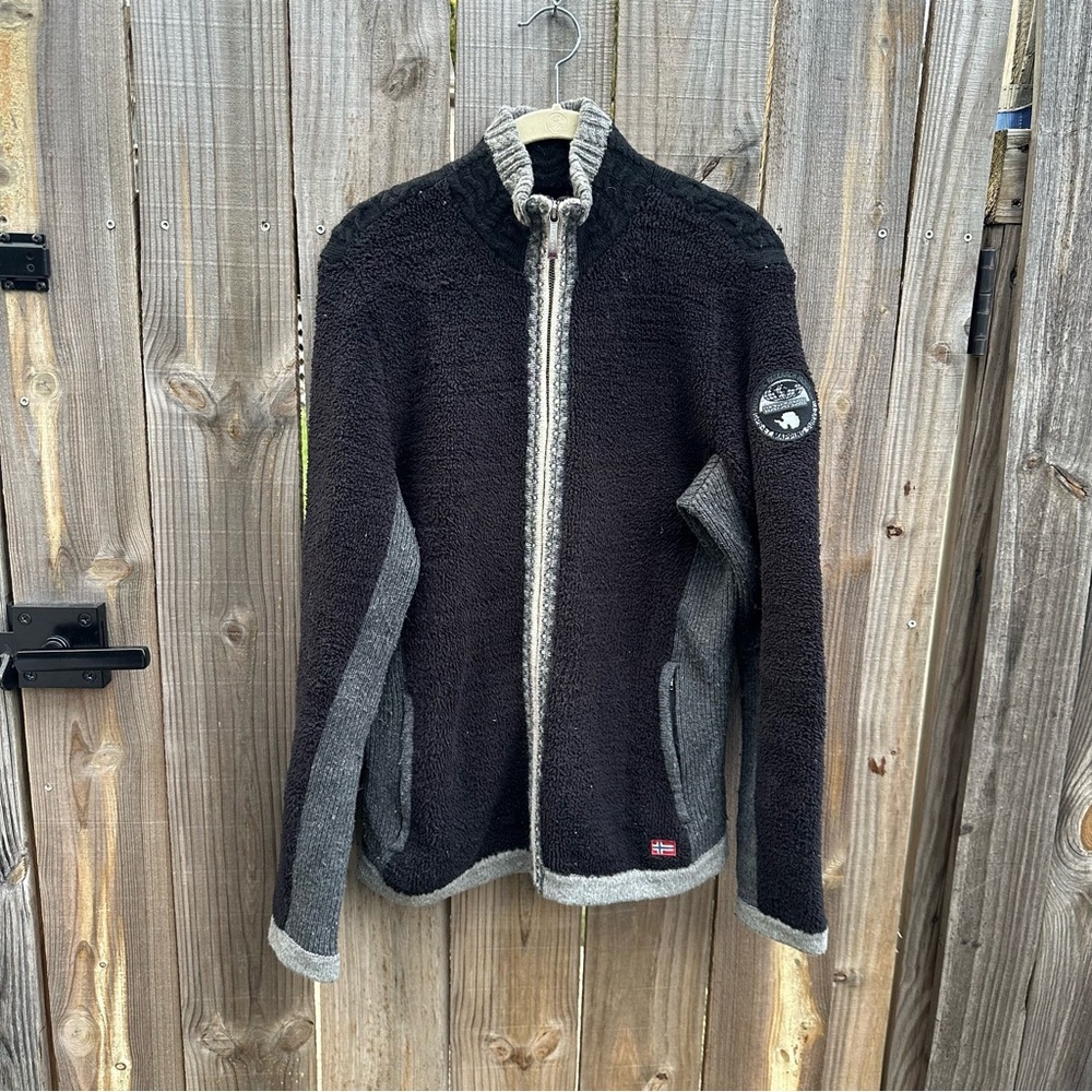 Napapijri Fleece Wool blend Sherpa zip front jacket Size XL